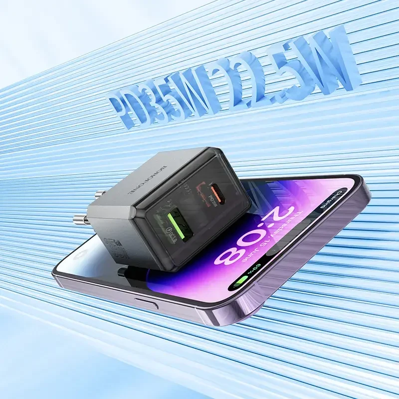 Borofone Laidinis įkroviklis BN20 Lena – USB + Type C – PD 35W pilkos spalvos