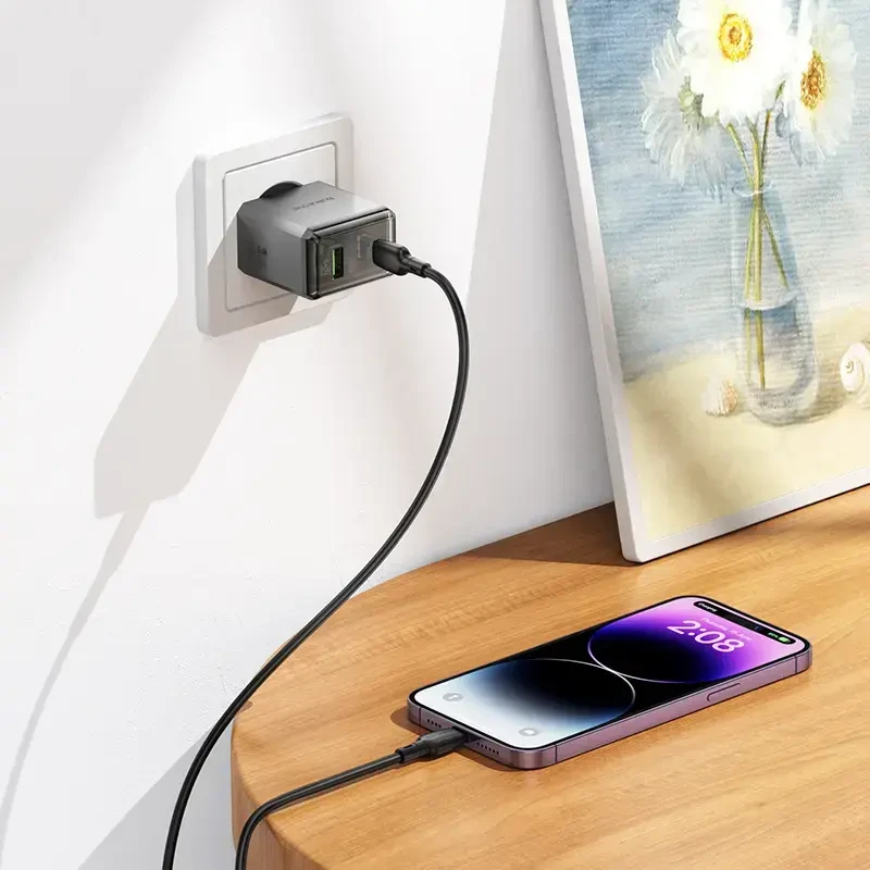 Borofone Laidinis įkroviklis BN20 Lena – USB + Type C – PD 35W pilkos spalvos