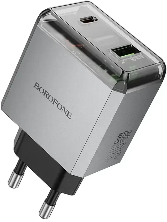 Borofone Laidinis įkroviklis BN20 Lena – USB + Type C – PD 35W pilkos spalvos