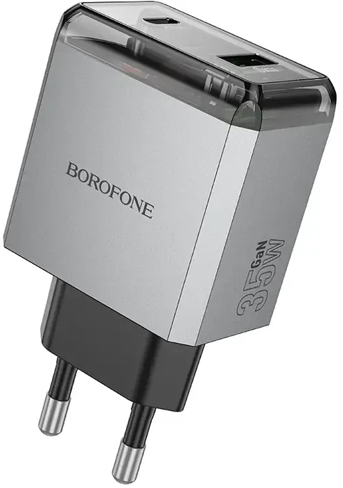 Borofone Laidinis įkroviklis BN20 Lena – USB + Type C – PD 35W pilkos spalvos