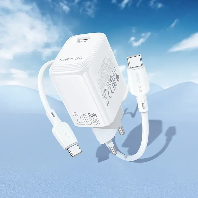 Borofone laidinis įkroviklis BN26 Fuente – Type C – PD 20W su Type C į Type C kabeliu baltos spalvos
