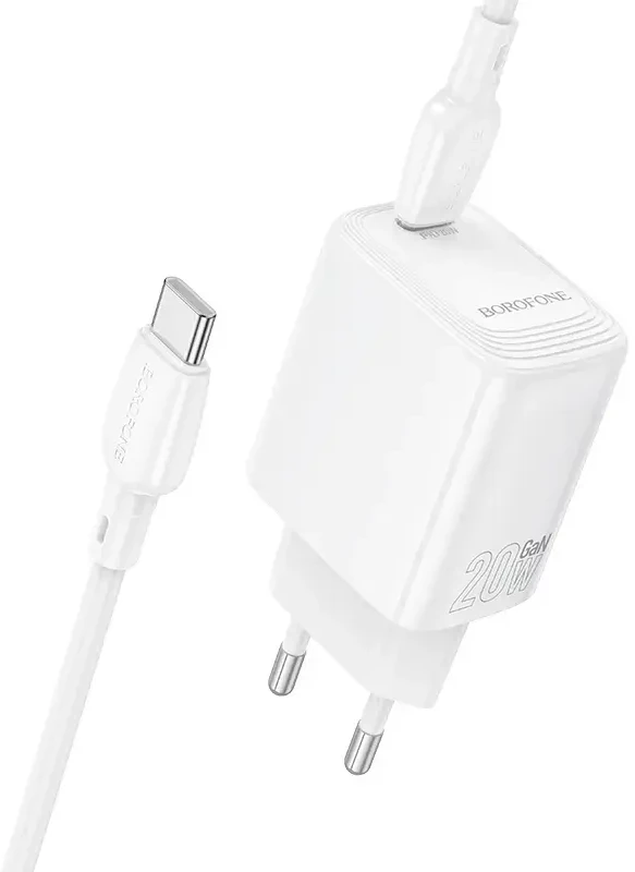 Borofone laidinis įkroviklis BN26 Fuente – Type C – PD 20W su Type C į Type C kabeliu baltos spalvos