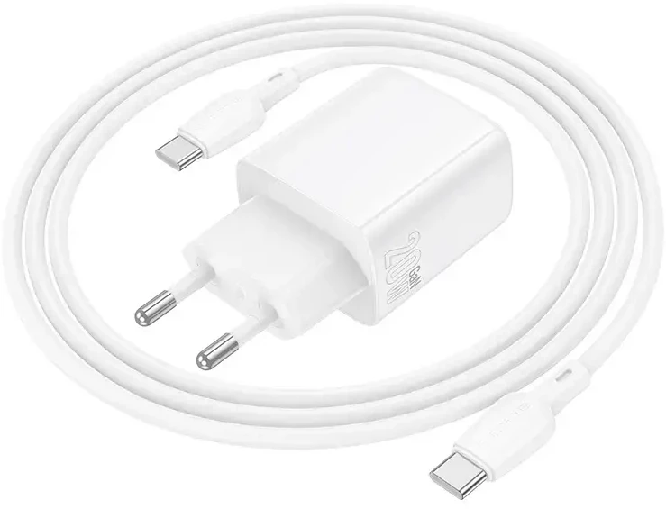 Borofone laidinis įkroviklis BN26 Fuente – Type C – PD 20W su Type C į Type C kabeliu baltos spalvos