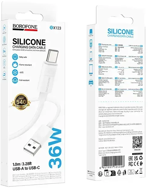 Borofone kabelis BX123 Leya – USB į Type-C – 36W 3A 1 m baltas