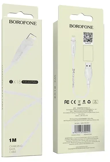 Oem Borofone kabelis BX18 Optimal – USB į Lightning – 2A 1 metras baltos spalvos