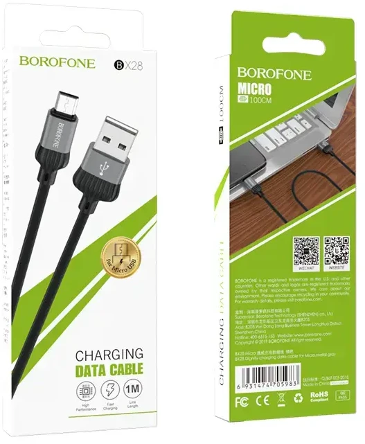USB kabelis BOROFONE BX28 Dignity microUSB pilkas 1m
