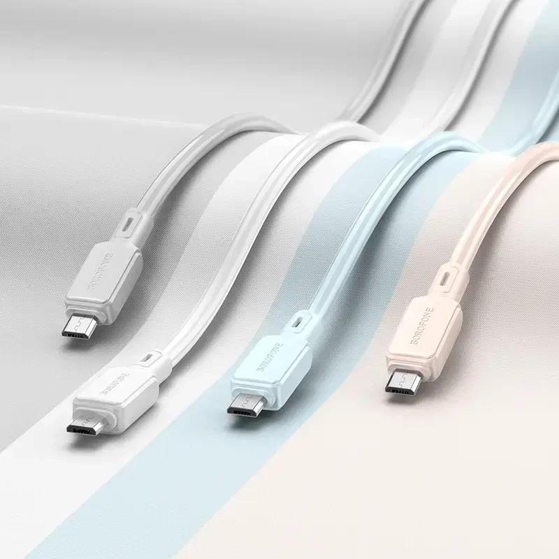 Borofone Kabelis BX94 Crystal color – USB į Micro USB – 2,4A 1 metras baltos spalvos