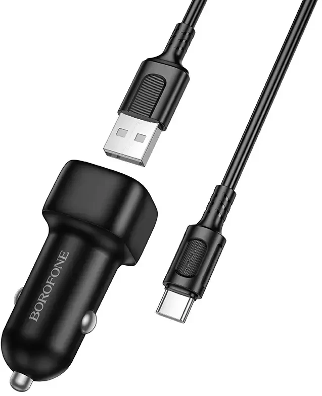 Borofone automobilinis įkroviklis BZ34 Cloud - USB - QC 3.0 18W su kablem USB į Typ C juodos spalvos