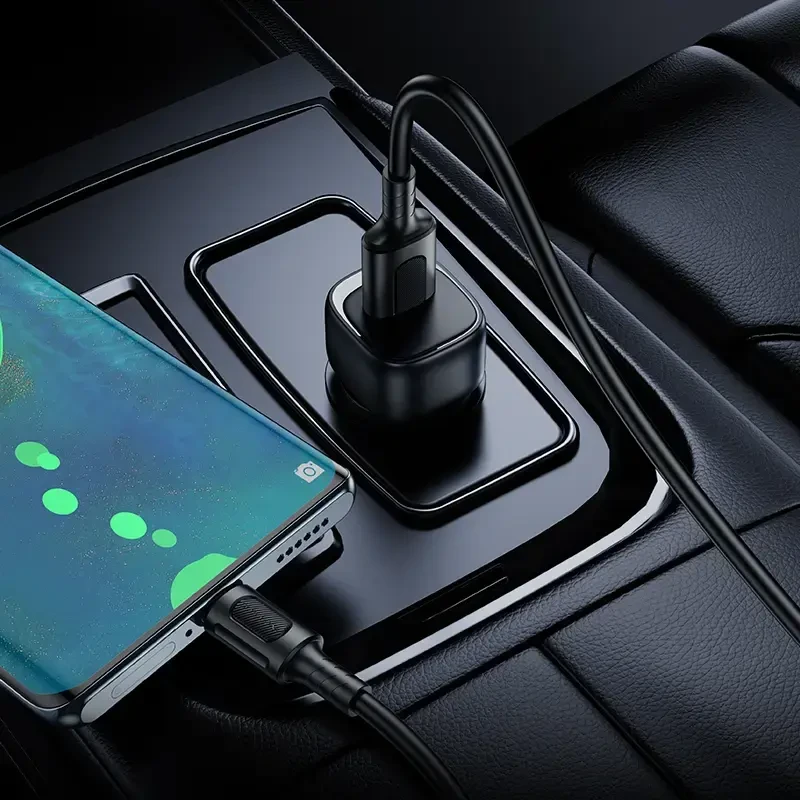 Borofone automobilinis įkroviklis BZ34 Cloud - USB - QC 3.0 18W su kablem USB į Typ C juodos spalvos