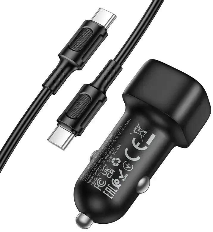 Borofone automobilinis įkroviklis BZ34A Cloud - Type C - PD 20W su Type C į Type C juodos spalvos