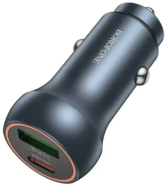 „Borofone“ automobilinis įkroviklis BZ32B Fresh – USB + C tipo – QC 3.0 PD 48W pilkas
