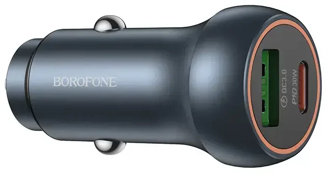 „Borofone“ automobilinis įkroviklis BZ32B Fresh – USB + C tipo – QC 3.0 PD 48W pilkas