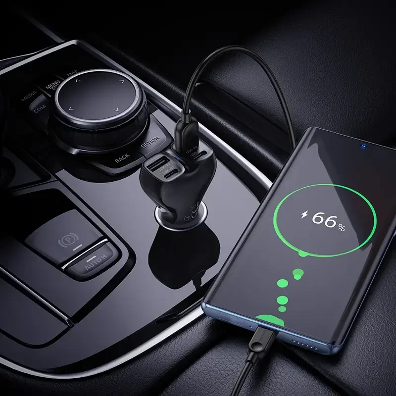Borofone automobilinis įkroviklis BZ35 Leader – 2 x Typ C + 2 x USB – PD 30W su kabeliu USB į Typ C juodos spalvos