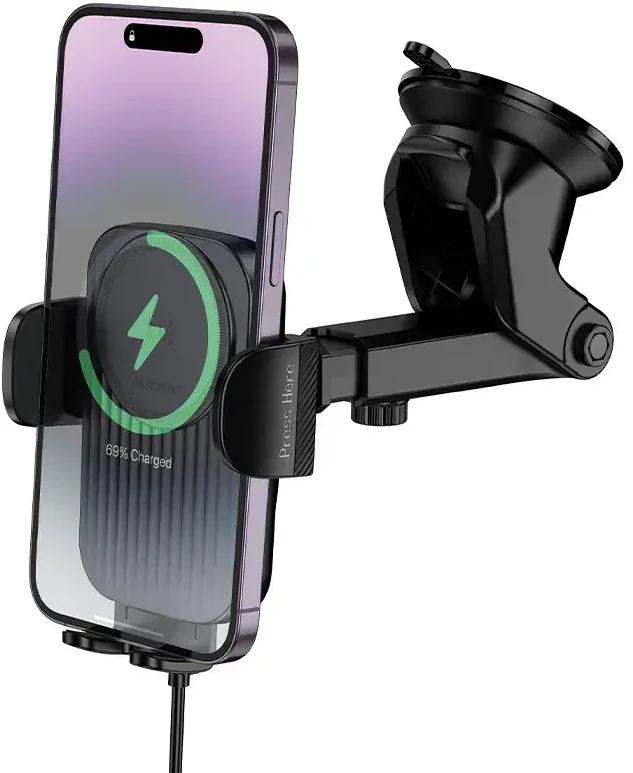 Borofone automobilinis laikiklis BH222 Leading with induction charging to windshield juodos spalvos