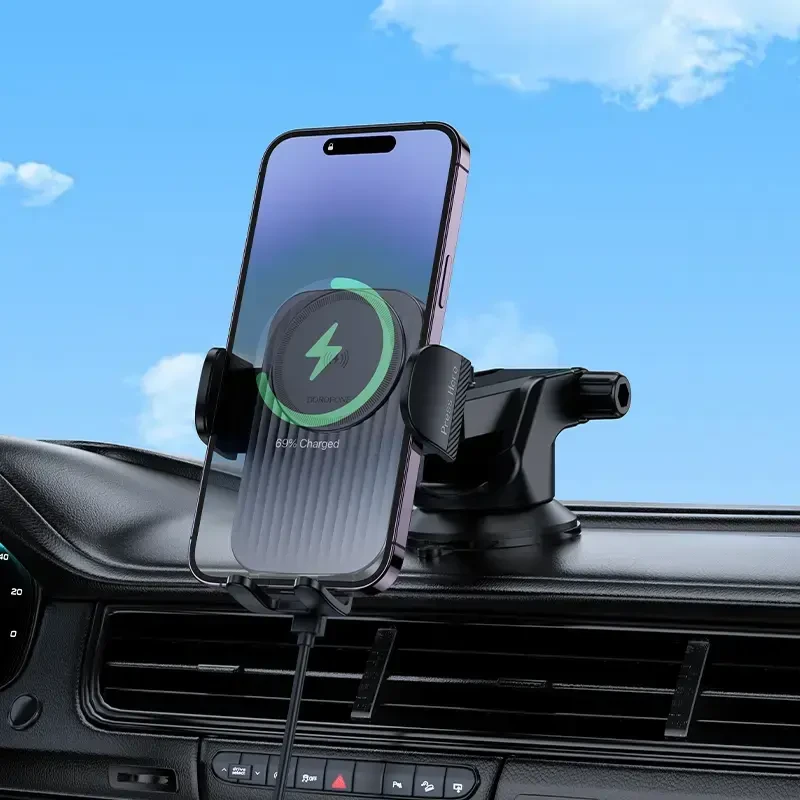 Borofone automobilinis laikiklis BH222 Leading with induction charging to windshield juodos spalvos
