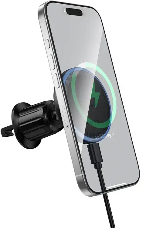„Borofone BH224 Flash“ automobilinis laikiklis, magnetinis su indukciniu įkrovimu, skirtas ventiliacijos angai, juodas