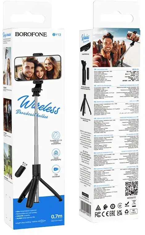 Borofone asmenukių lazda BY13 Nube „Bluetooth“ su trikoju ir nuotolinio valdymo pulteliu, juodos spalvos