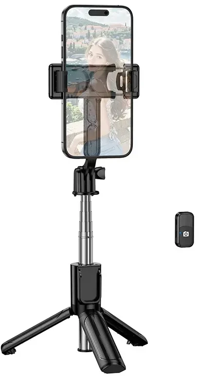 Oem Borofone asmenukių lazda BY14 Graceful „Bluetooth“ su trikoju ir nuotolinio valdymo pulteliu, juodos spalvos