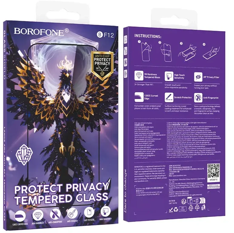 Borofone Grūdintas stiklas BF12 Armor Shield viso ekrano apsauga nuo šnipinėjimo skirtas iPhone 15 Pro