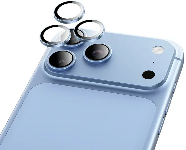 Borofone Grūdintas stiklas BF14 su 3D metaliniu rėmeliu fotoaparato objektyvui, skirtas iPhone 18 Pro/18 Pro Max, šviesiai mėlynas