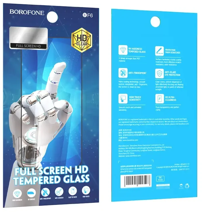 Borofone Apsauginis stiklas BF6 Diamond Armor Full Screen HD skirtas iPhone 14/13/13 Pro – 10 vnt