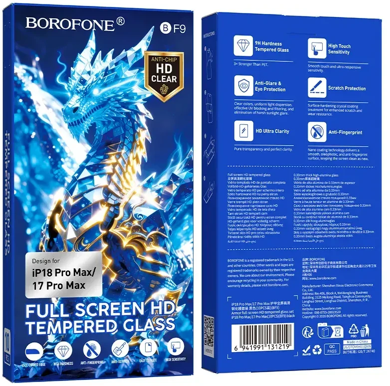 Borofone Grūdintas stiklas BF9 Armor Full Screen HD, skirtas iPhone 16 Pro Max – 10 vnt.