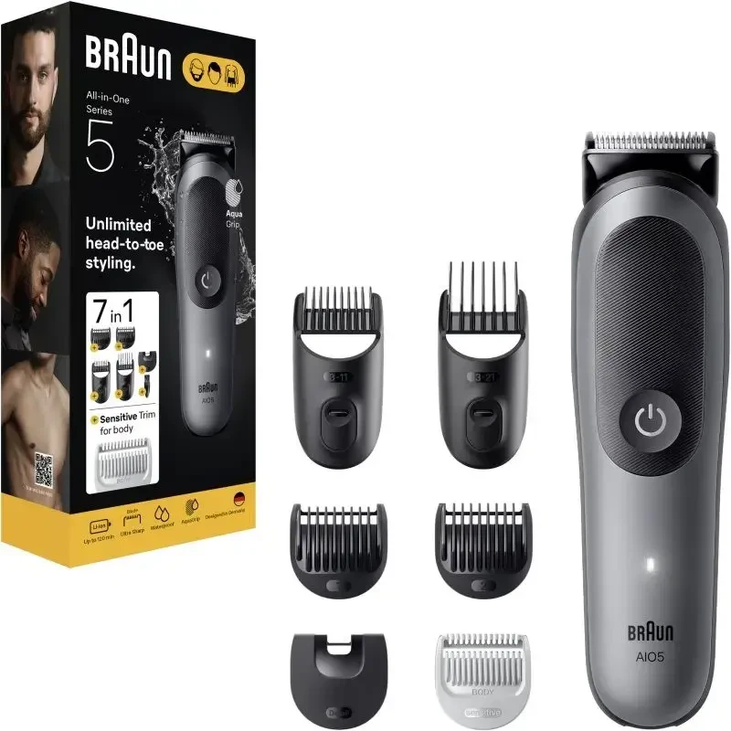 „Braun 7-in-1“ priežiūros rinkinys | „Viskas viename“ rinkinys, 5 serija, AIO5520 | Belaidis | Ilgio pakopų skaičius: 14 | Juodas