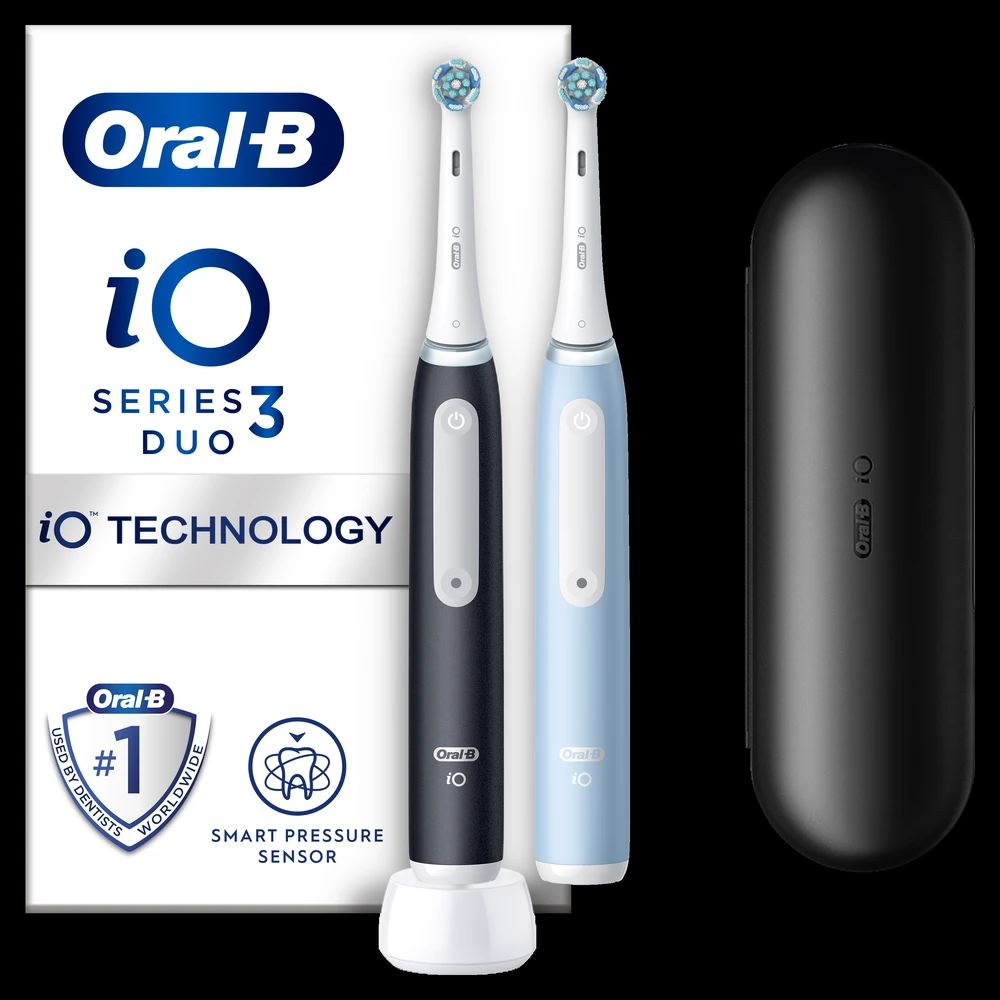 Braun iOG3d.2i6.2K Oral-B iO3 Elektrinis Dantų Šepetėlis Matt Juodas/Ice Mėlyna Duo Pack Edition