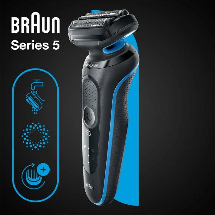Braun | Shaver | 51-B1000s | Operating time (max) 50 min | Wet & Dry | Juodas/Mėlyna