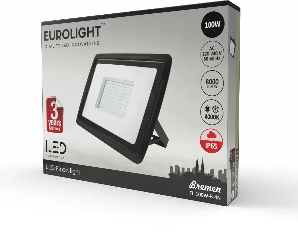 BREMEN LED prožektorius 100W, 4000K, IP65, 80lm/W Eurolight