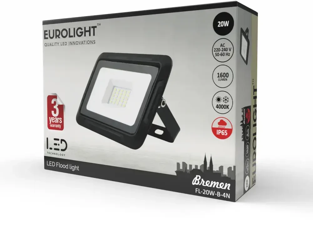 BREMEN LED prožektorius 20W, 4000K, IP65, 80lm/W Eurolight