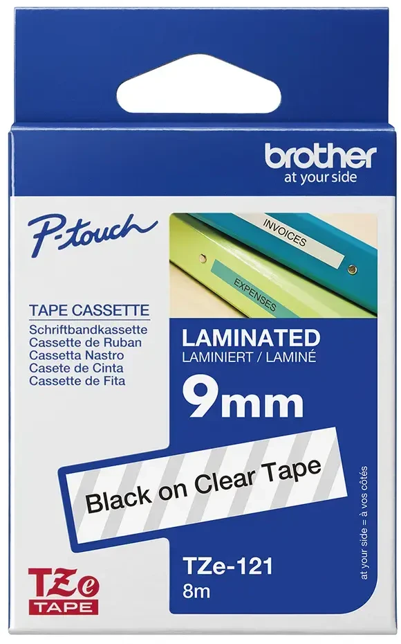 Brother Spalvota juosta TZE-121 / TZE121 juoda ant permatomo