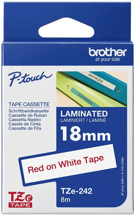 Brother Brolis | TZe-242 laminuota juosta | Raudona ant Balto | TZ | 8 m | 1,8 cm
