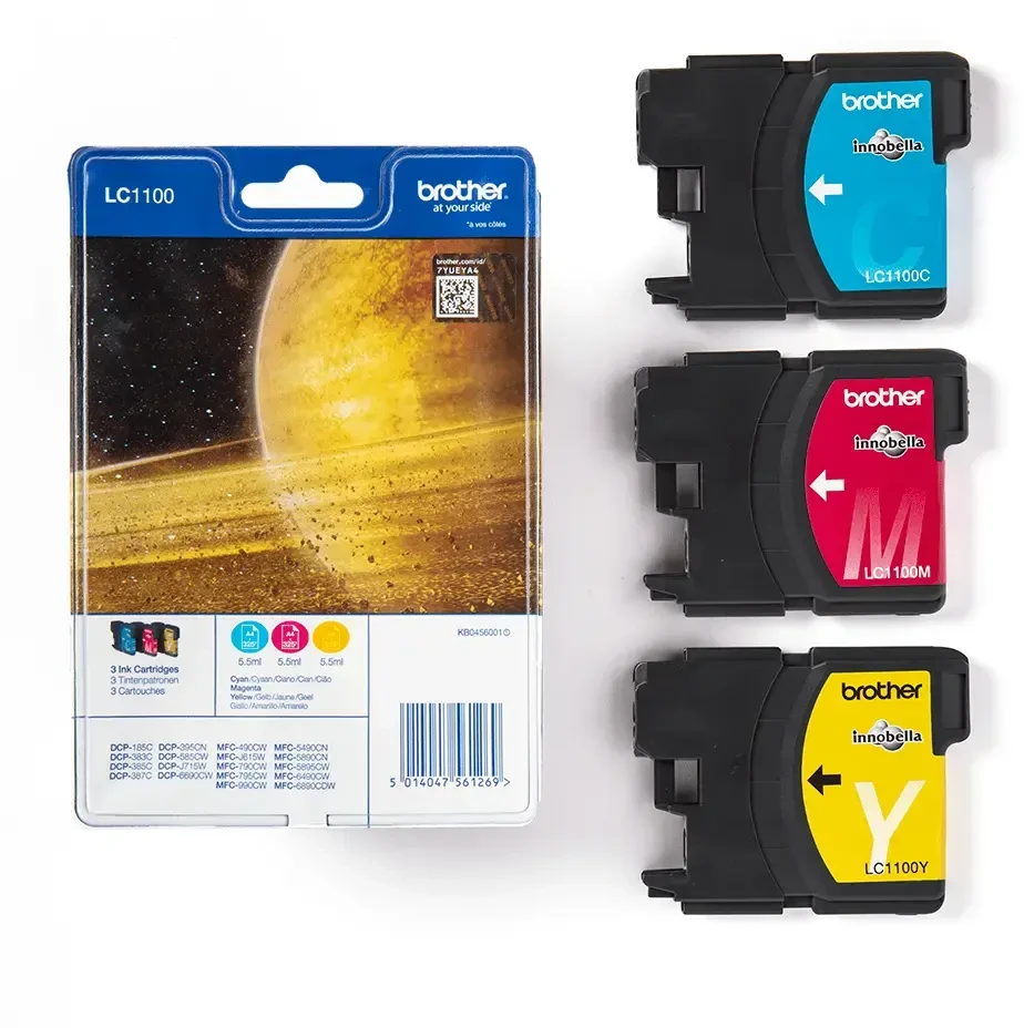 Brother LC1100RBWBP, žydra, purpurinė, geltona, pigmentiniai rašalai, 3 vnt., 325 puslapiai, rinkinys