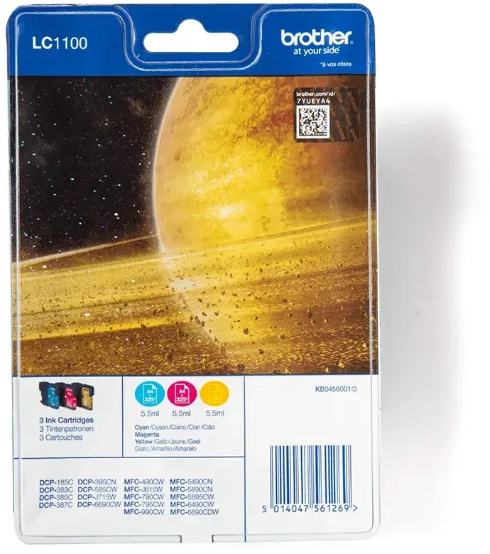 Brother LC1100RBWBP, žydra, purpurinė, geltona, pigmentiniai rašalai, 3 vnt., 325 puslapiai, rinkinys