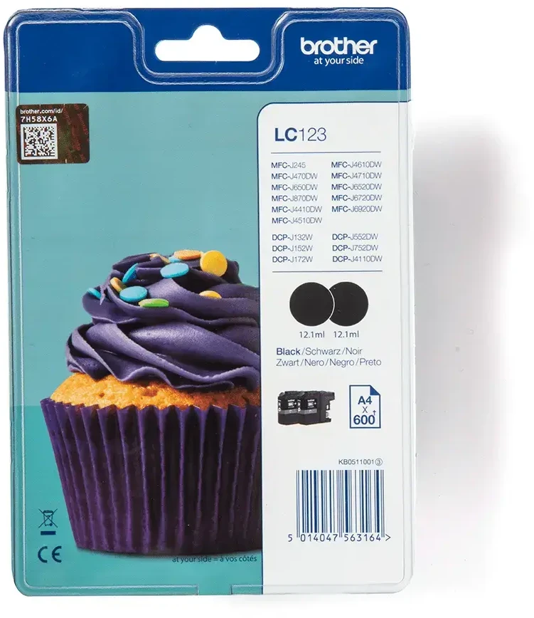 Rašalo kasetė Brother LC123BKBP2 Juodas dual pack | 600psl | MFC-J4510DW