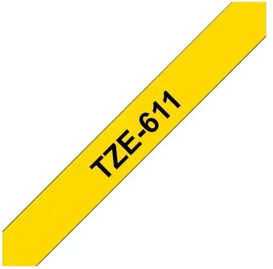 Brother | TZe-611 Laminated Tape | Juodas on Geltona | TZe | 8 m | 6 cm