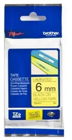 Brother | TZe-611 Laminated Tape | Juodas on Geltona | TZe | 8 m | 6 cm