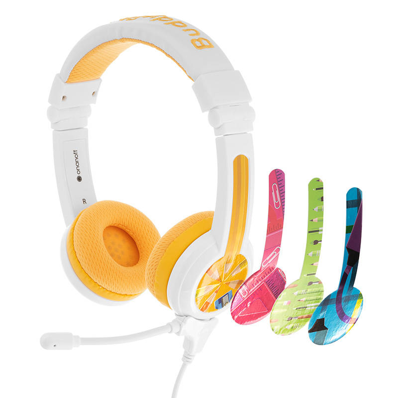 Laidinės ausinės vaikams BuddyPhones School+ geltonos spalvos