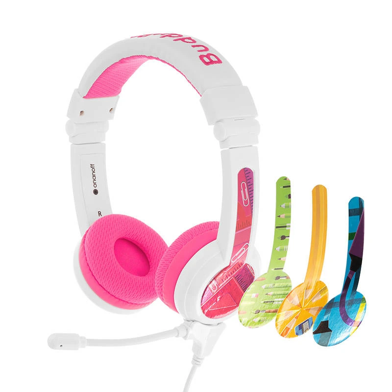 Laidinės ausinės vaikams BuddyPhones School+ rožinės spalvos