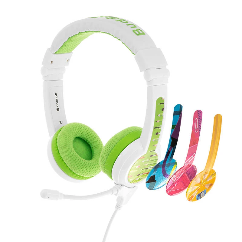 Buddyphones Ausinės vaikams 3+ 85dB su mikrofonu School+, žalia