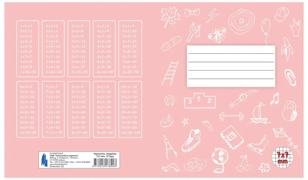 Technoinform Sąsiuvinis 1 klasei, A5, langeliais, 12 lapų, 70gsm