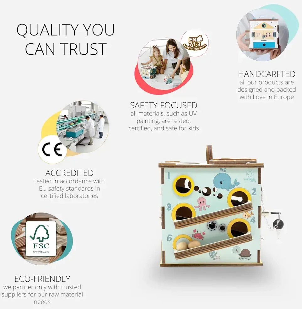 Bussybuddy BusyBuddyToys - wooden activity cube for kids (3+)