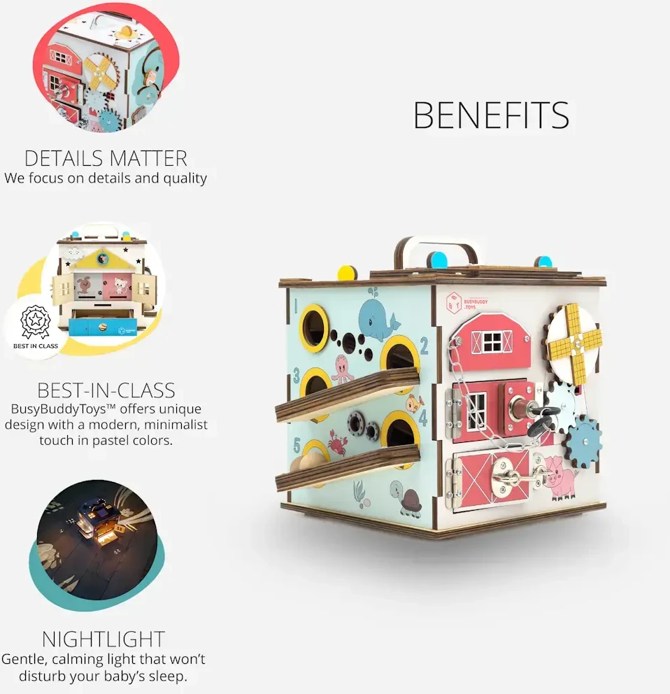 Bussybuddy BusyBuddyToys - wooden activity cube for kids (3+)