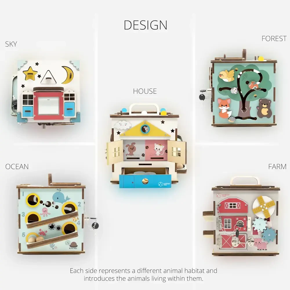 Bussybuddy BusyBuddyToys - wooden activity cube for kids (3+)