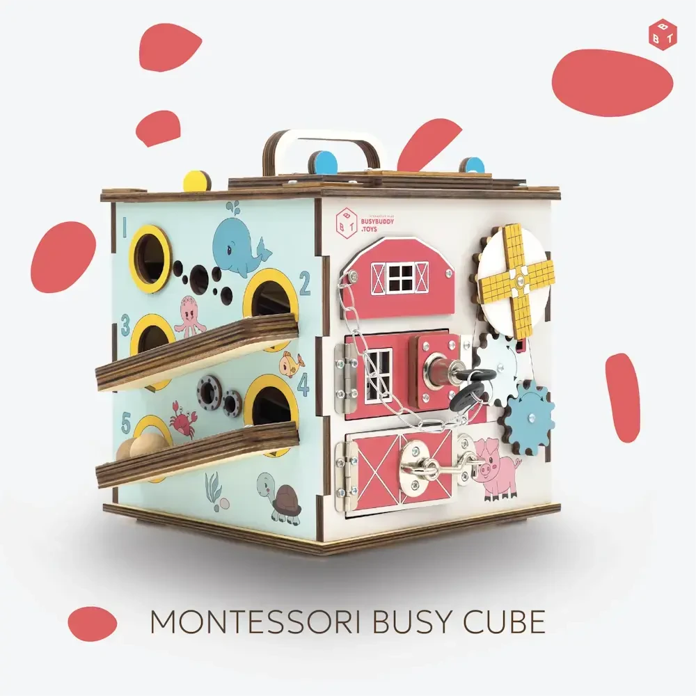 Bussybuddy BusyBuddyToys - wooden activity cube for kids (3+)