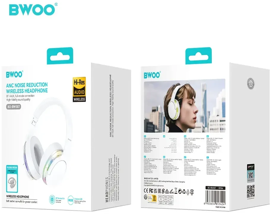 Bluetooth ausinės Bwoo Premium (BW587) baltos