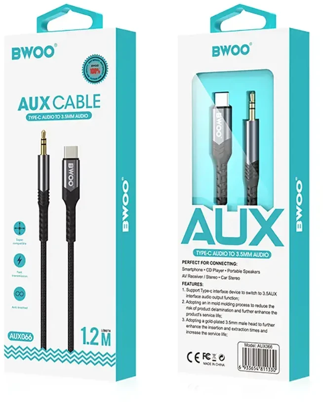 BWOO garso kabelis BO-AUX066 aux 3,5 mm-USB-C