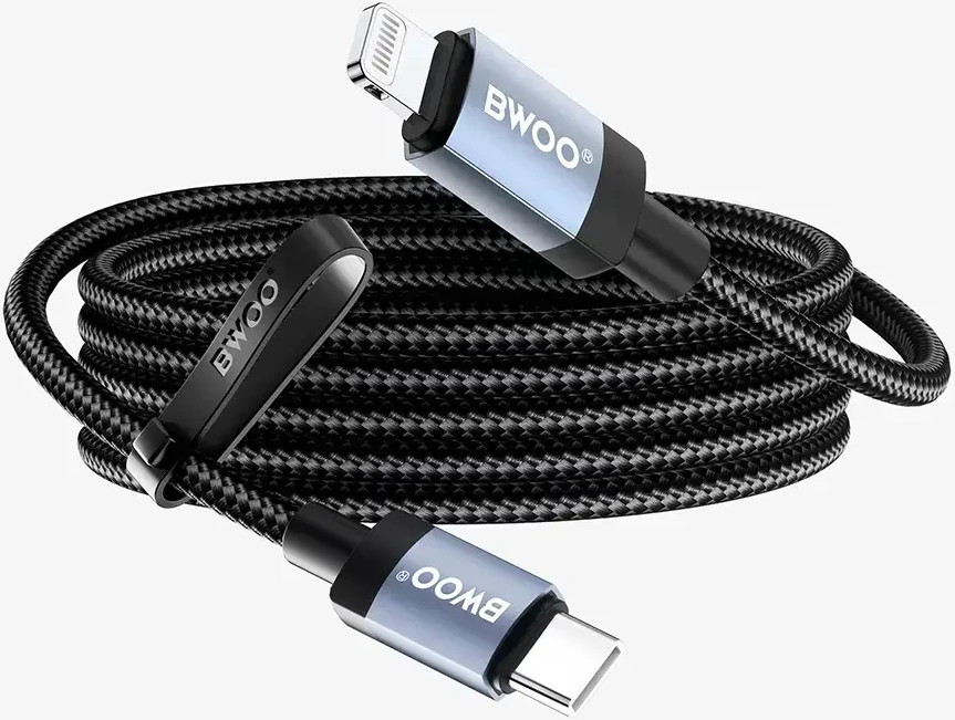 BWOO BO-X401CL braided cable USB-C - Lightning 1m PD 30W juodas