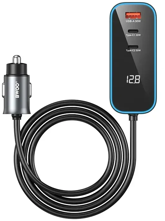 BWOO CC107 PD automobilinis įkroviklis 1x USB-C – USB-A jungtis 30W juodas